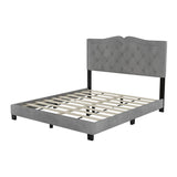 Queen/Full Size Upholstered Bed Frame with Rivet Design, Modern Velvet Platform Bed with Tufted Headboard
