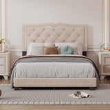 Queen/Full Size Upholstered Bed Frame with Rivet Design, Modern Velvet Platform Bed with Tufted Headboard
