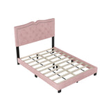 Queen/Full Size Upholstered Bed Frame with Rivet Design, Modern Velvet Platform Bed with Tufted Headboard