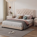 Queen/Full Size Upholstered Bed Frame with Rivet Design, Modern Velvet Platform Bed with Tufted Headboard