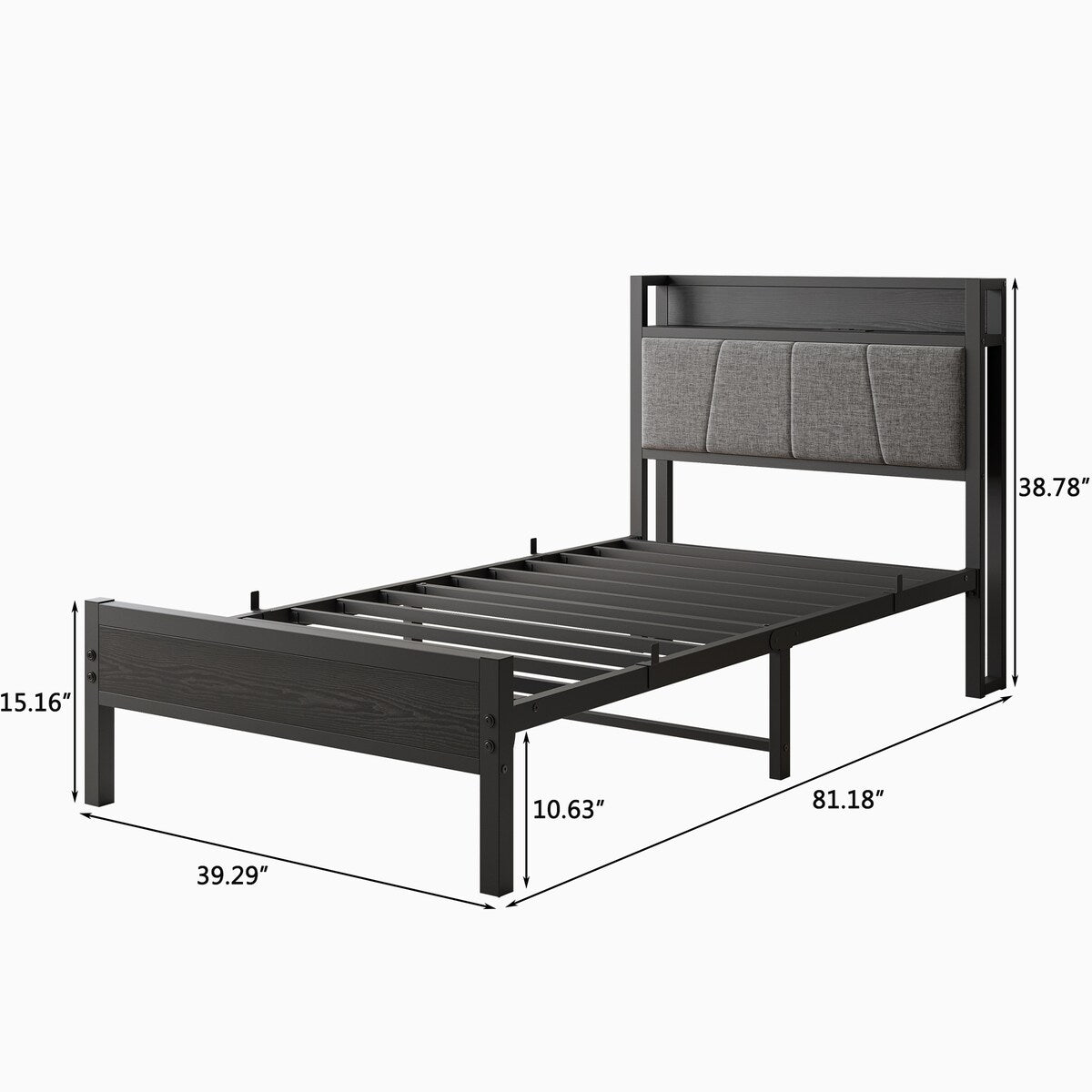 Queen/Full/Twin Size Bed Frame with Storage Headboard and Charging Station, Noise Free