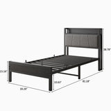 Queen/Full/Twin Size Bed Frame with Storage Headboard and Charging Station, Noise Free