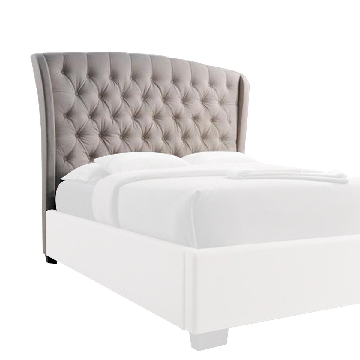 Queen Headboard with Fabric Button Tufting and Wingback, Beige