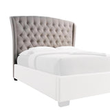 Queen Headboard with Fabric Button Tufting and Wingback, Beige