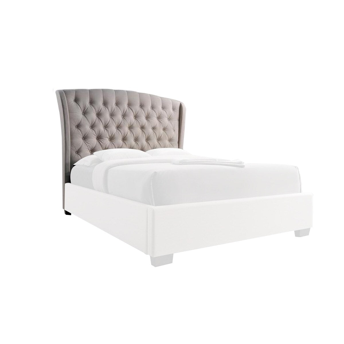 Queen Headboard with Fabric Button Tufting and Wingback, Beige