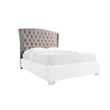 Queen Headboard with Fabric Button Tufting and Wingback, Beige