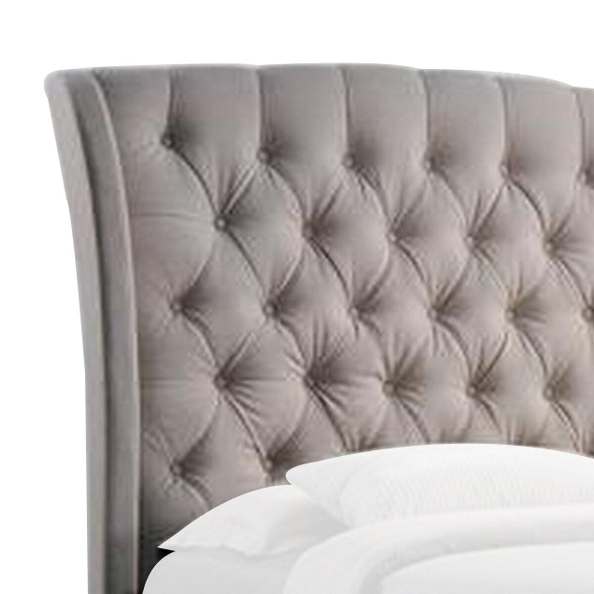 Queen Headboard with Fabric Button Tufting and Wingback, Beige