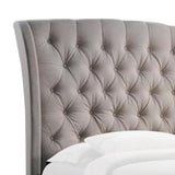 Queen Headboard with Fabric Button Tufting and Wingback, Beige