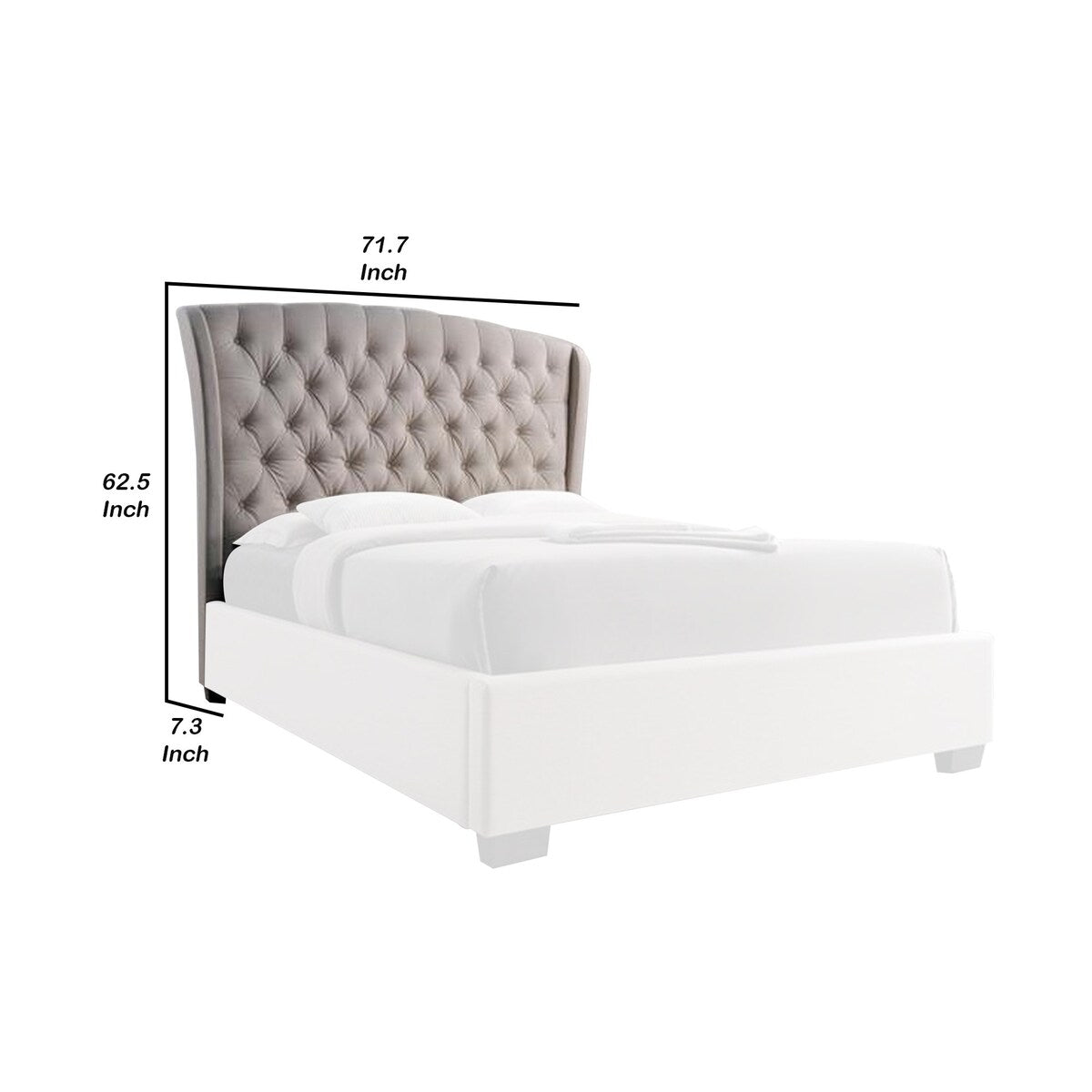 Queen Headboard with Fabric Button Tufting and Wingback, Beige