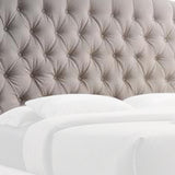 Queen Headboard with Fabric Button Tufting and Wingback, Beige
