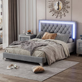 Queen OR Full Size Velvet Upholstered Bed Frame with LED Lights