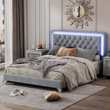 Queen OR Full Size Velvet Upholstered Bed Frame with LED Lights