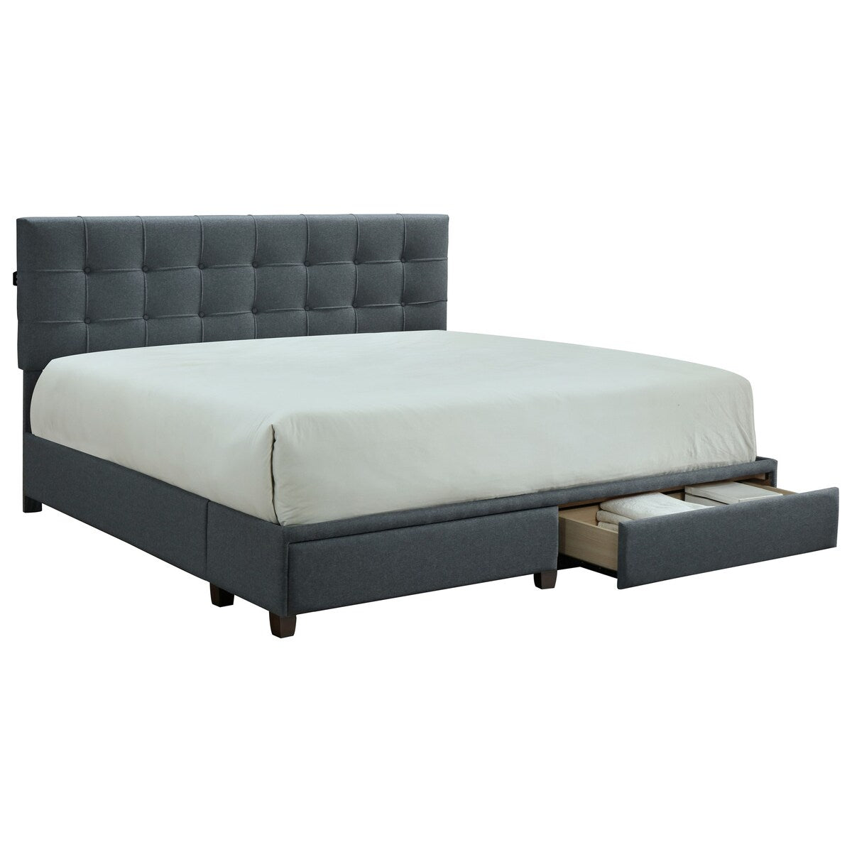 Queen Platform Bed with Button Tufted Headboard and USB Plugin, Gray