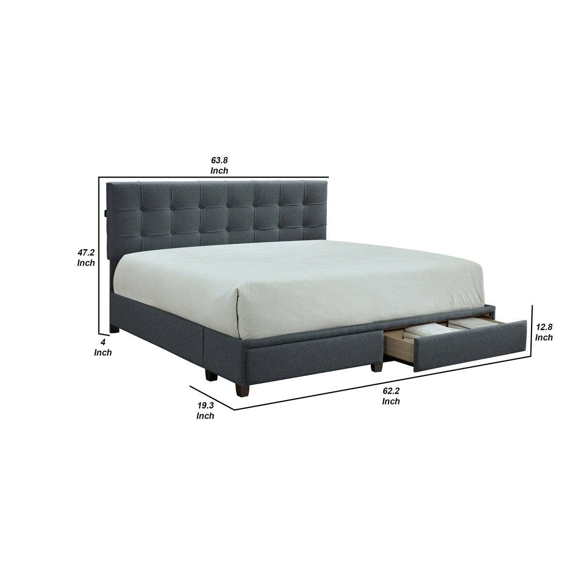 Queen Platform Bed with Button Tufted Headboard and USB Plugin, Gray