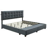 Queen Platform Bed with Button Tufted Headboard and USB Plugin, Gray