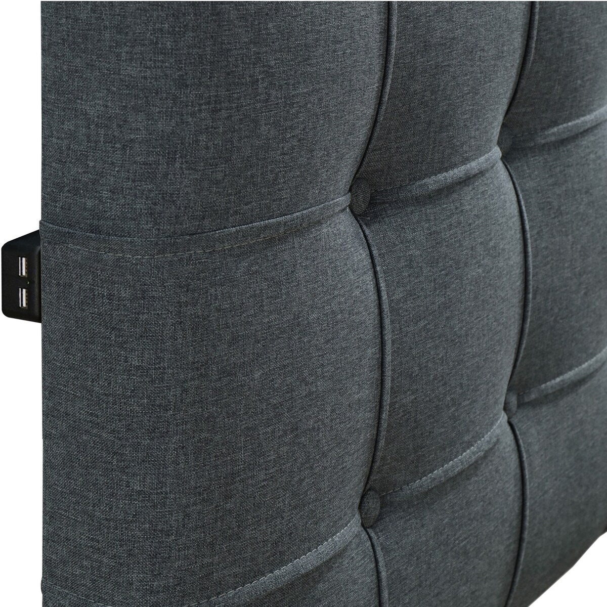 Queen Platform Bed with Button Tufted Headboard and USB Plugin, Gray