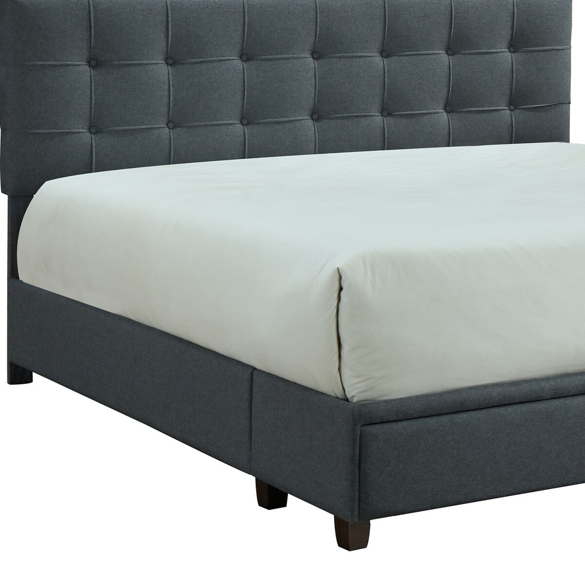 Queen Platform Bed with Button Tufted Headboard and USB Plugin, Gray