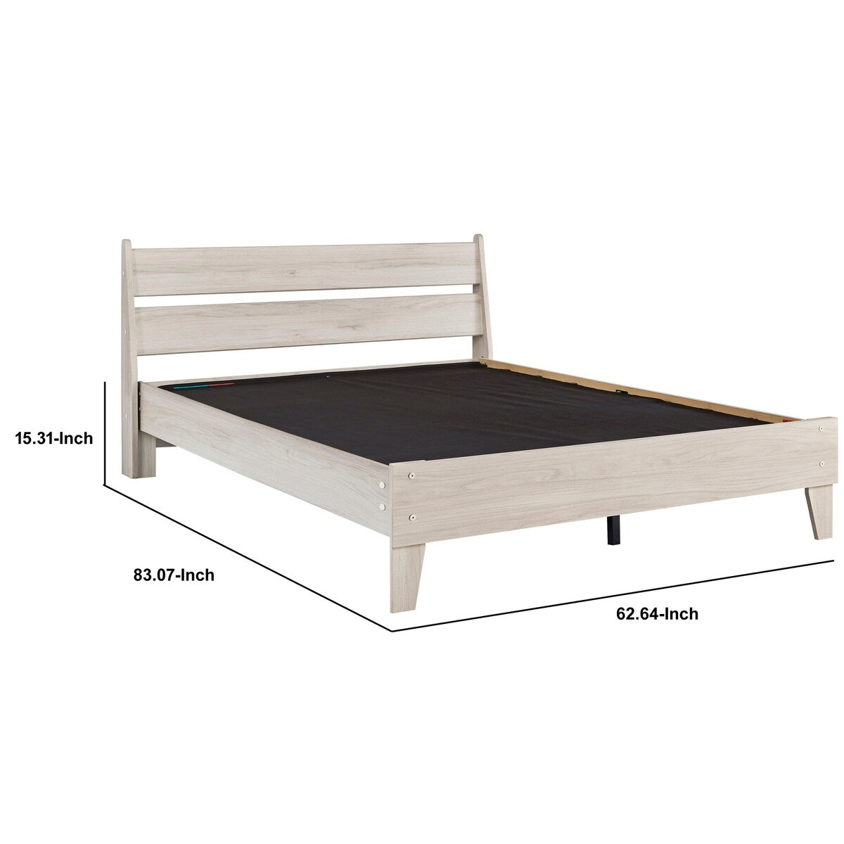 Queen Platform Bed with Grain Texture, Antique White