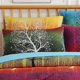 Queen Rainbow Tree Bedspread Set Quilt & Pillow Shams Yellow