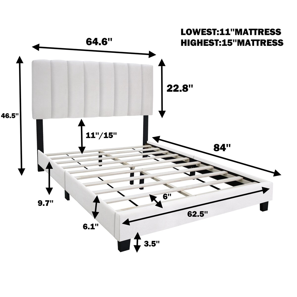 Queen Size Adjustable Upholstered Bed Frame, Vintage Style, Queen Size Bed