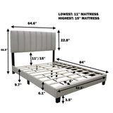Queen Size Adjustable Upholstered Bed Frame, Vintage Style, Queen Size Bed