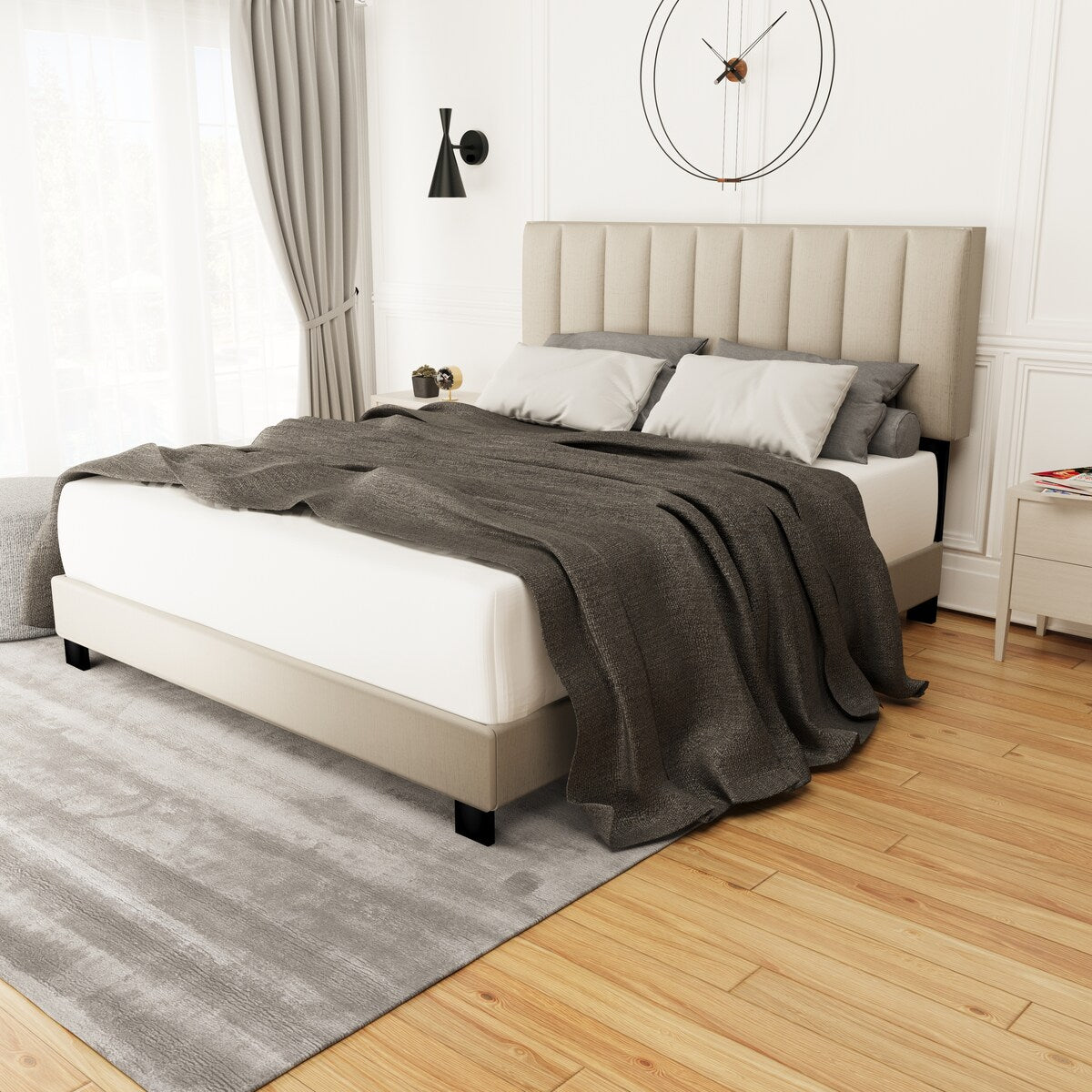 Queen Size Adjustable Upholstered Bed Frame, Vintage Style, Queen Size Bed