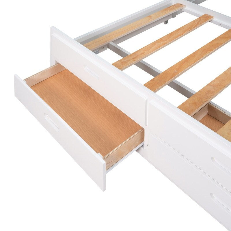 Queen Size Bed Canopy Platform Bed with Twin Size Trundle and Drawers, Gray