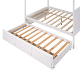 Queen Size Bed Canopy Platform Bed with Twin Size Trundle and Drawers, Gray