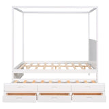 Queen Size Bed Canopy Platform Bed with Twin Size Trundle and Drawers, Gray