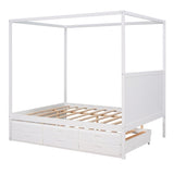 Queen Size Bed Canopy Platform Bed with Twin Size Trundle and Drawers, Gray
