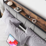 Queen Size Bed with Storage Headboard, Drawers & Charging Station