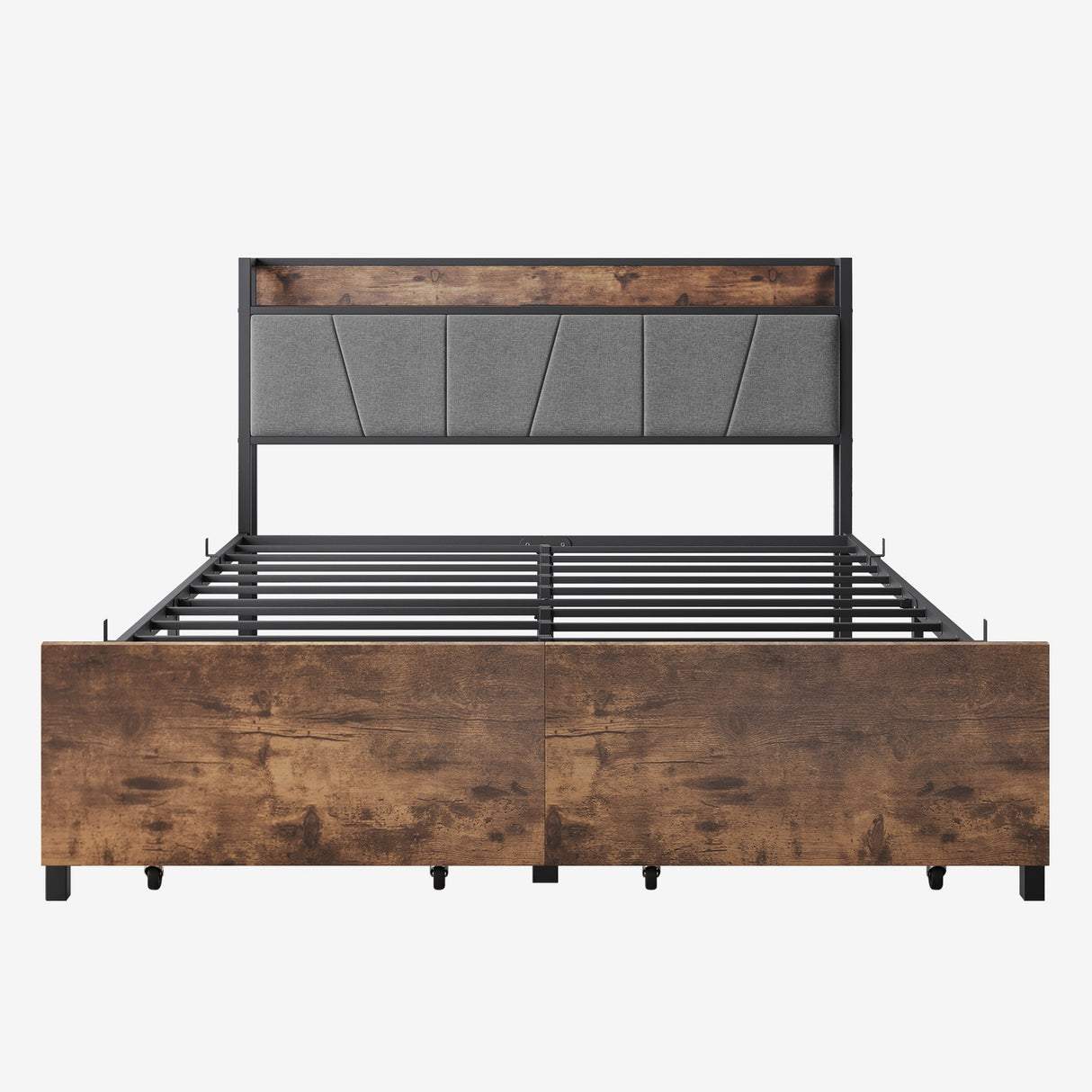 Queen Size Bed with Storage Headboard, Drawers & Charging Station
