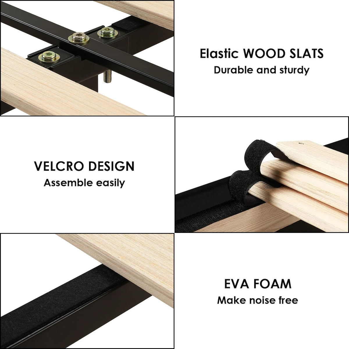Queen Size Bed Frame Upholstered Headboard, Strong Frame and Wooden Slats Support Non-Slip and Noise-Free No Box Spring Needed