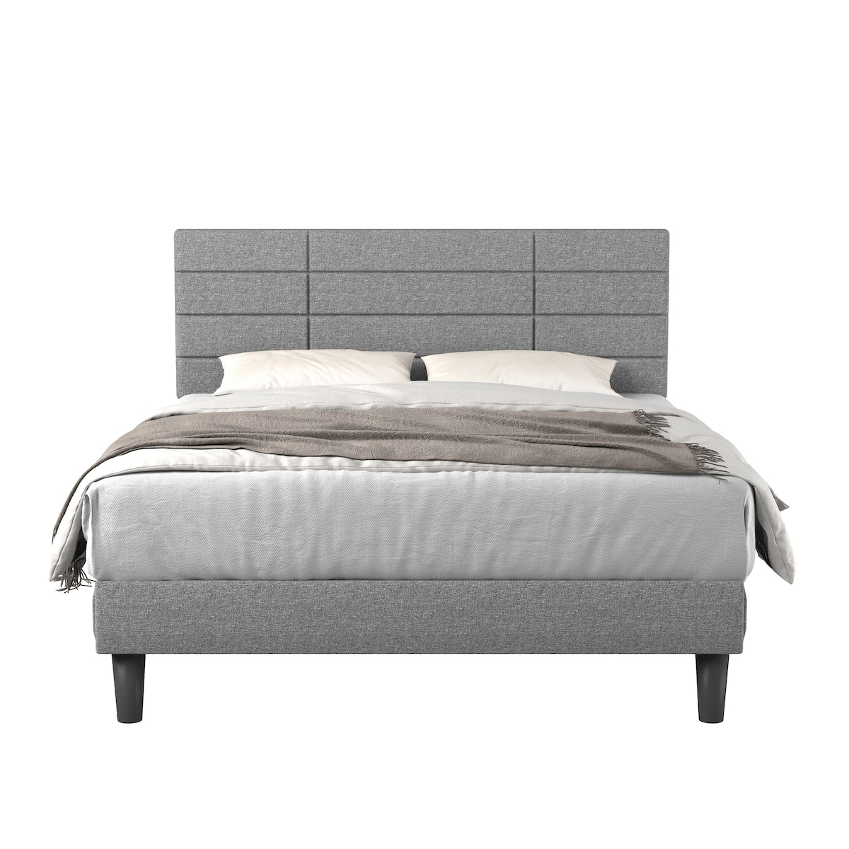 Queen Size Bed Frame Upholstered Headboard, Strong Frame and Wooden Slats Support Non-Slip and Noise-Free No Box Spring Needed
