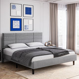Queen Size Bed Frame Upholstered Headboard, Strong Frame and Wooden Slats Support Non-Slip and Noise-Free No Box Spring Needed