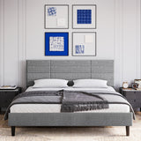 Queen Size Bed Frame Upholstered Headboard, Strong Frame and Wooden Slats Support Non-Slip and Noise-Free No Box Spring Needed