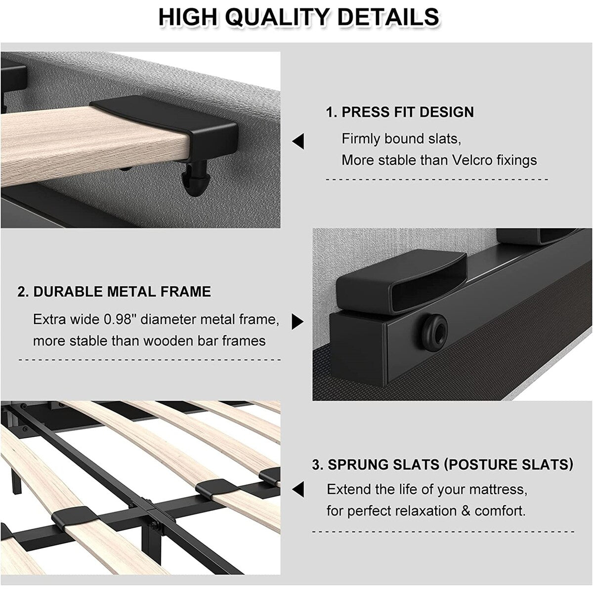 Queen Size Bed Frame, Black Velvet Upholstered Platform Bed