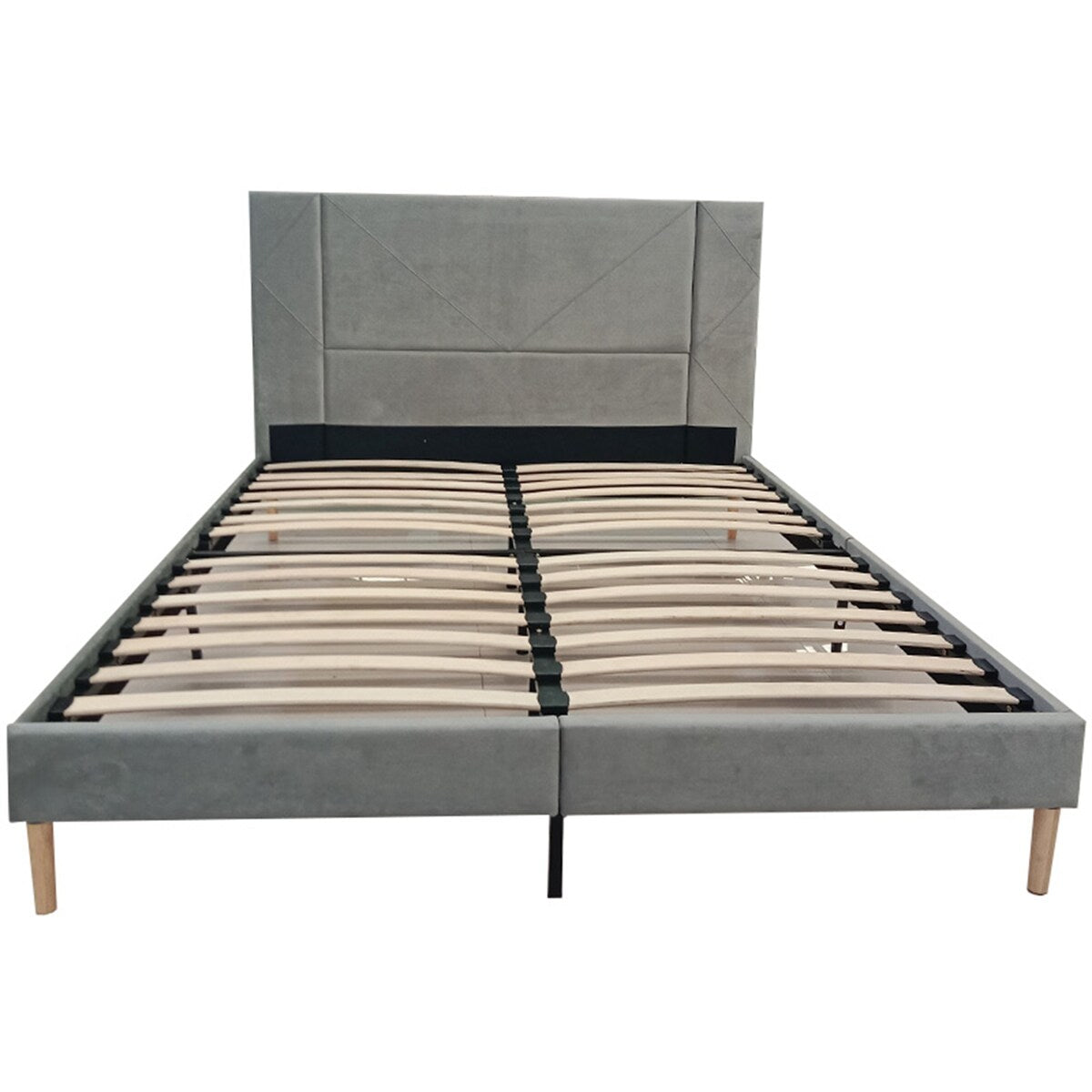 Queen Size Bed Frame, Black Velvet Upholstered Platform Bed