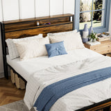 Queen Size Bed Frame, Storage Headboard w/ LED light, Charging Station