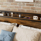 Queen Size Bed Frame, Storage Headboard w/ LED light, Charging Station