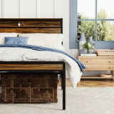 Queen Size Bed Frame, Storage Headboard w/ LED light, Charging Station