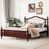 Queen Size Bed with Upholstered Headboard and Footboard, with Two Bed Rail Support Feet and Central Platform Support Feet