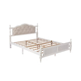 Queen Size Bed with Upholstered Headboard and Footboard, with Two Bed Rail Support Feet and Central Platform Support Feet