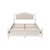 Queen Size Bed with Upholstered Headboard and Footboard, with Two Bed Rail Support Feet and Central Platform Support Feet