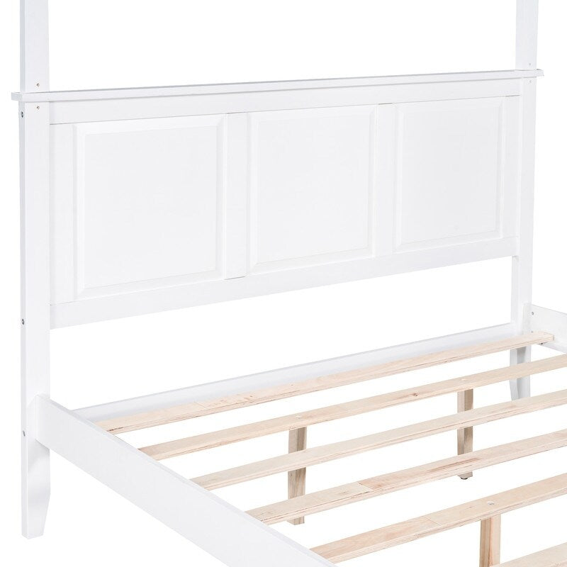Queen Size Canopy Platform Bed with Headboard and Footboard