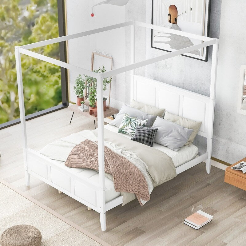 Queen Size Canopy Platform Bed with Headboard and Footboard