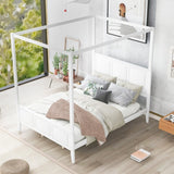 Queen Size Canopy Platform Bed with Headboard and Footboard