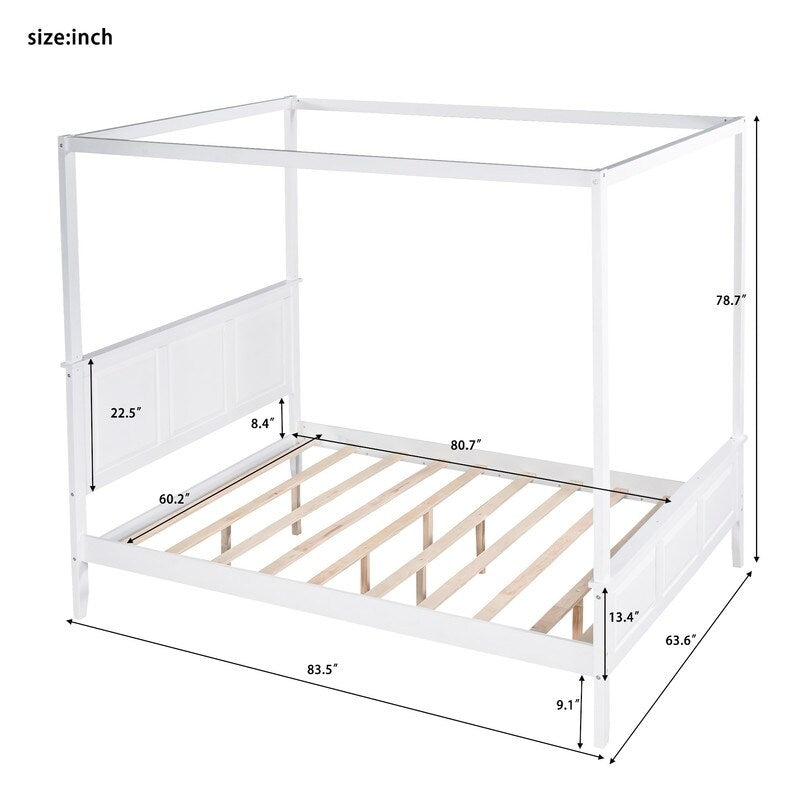Queen Size Canopy Platform Bed with Headboard and Footboard