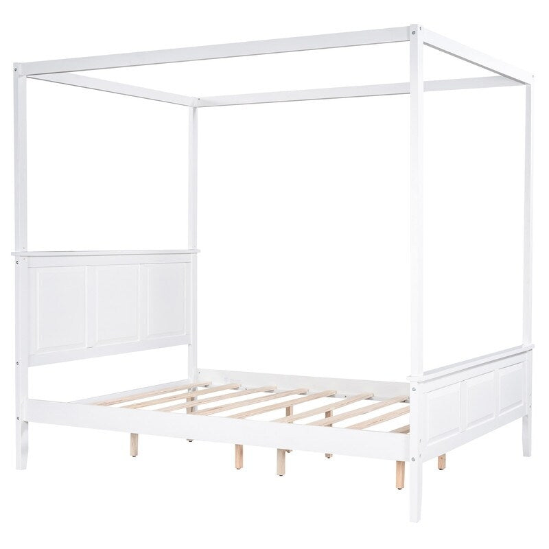Queen Size Canopy Platform Bed with Headboard and Footboard