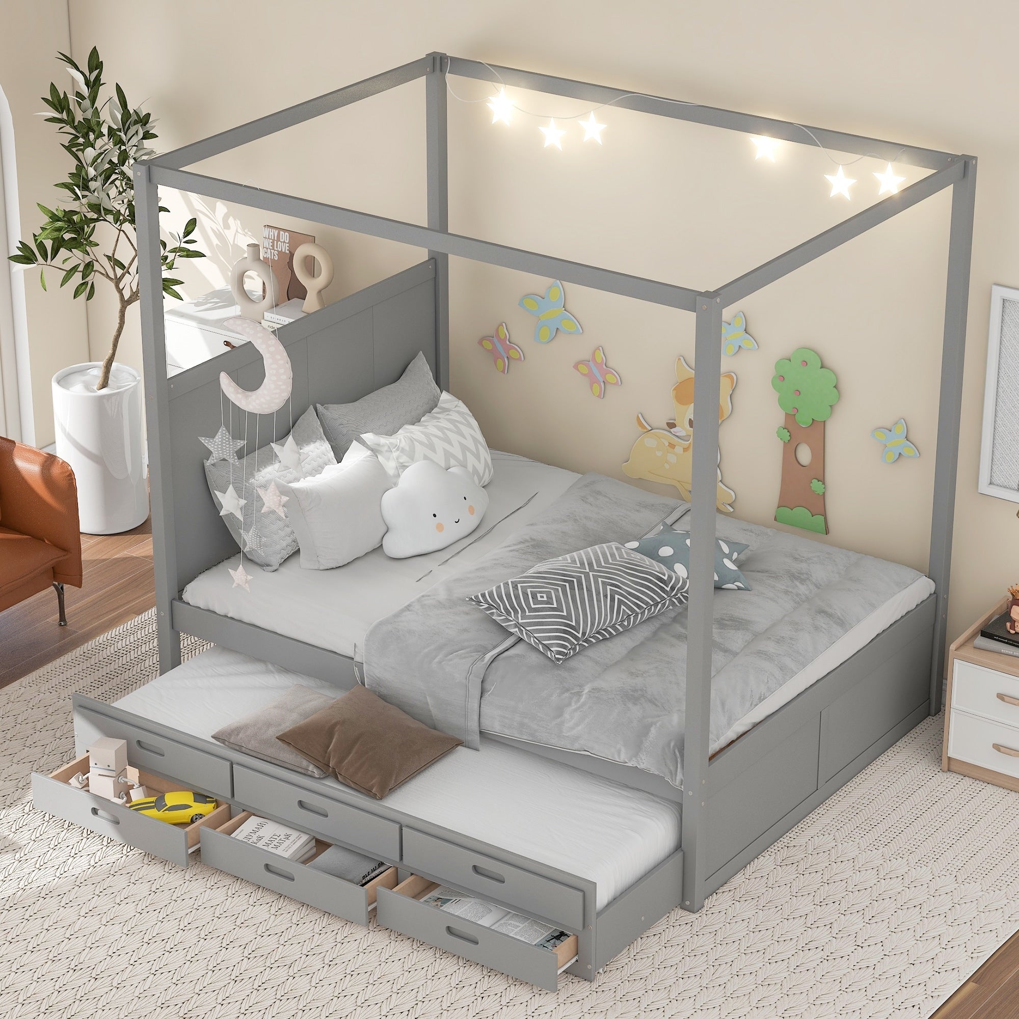 Queen Size Canopy Platform Bed Bedroom Bedframe Furniture with Twin S Overstock